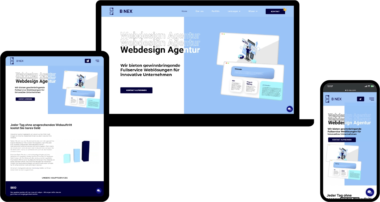 Beispiel für ein responsives Webdesign, auf unterschiedlichen Geräten