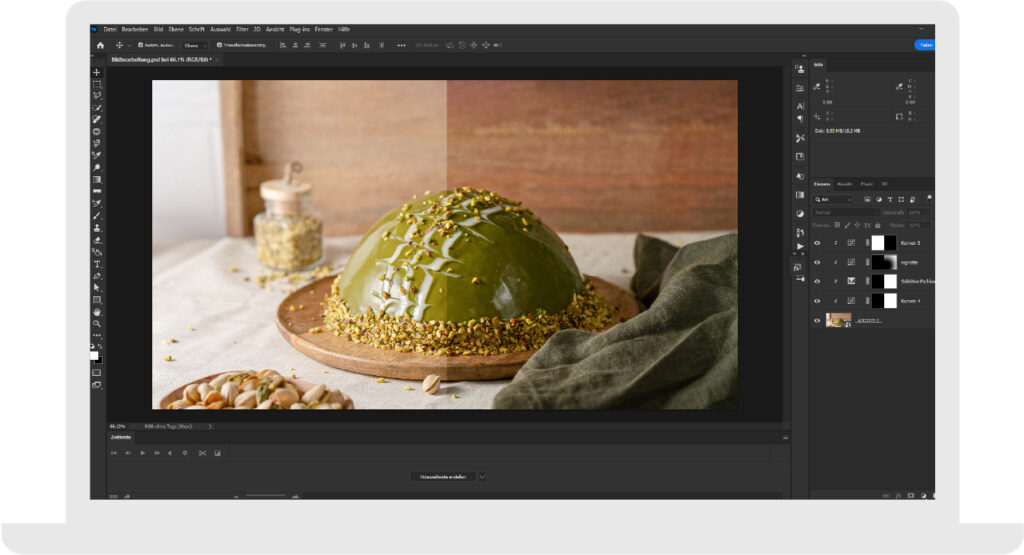Screenshot aus Adobe Photoshop, indem eine Eisbombe bearbeitet wird