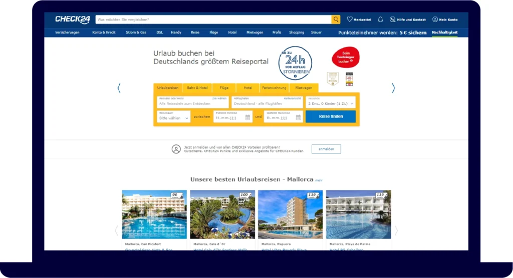 Beispiel Website für ein Online-Portal in den Farben Gelb und Blau