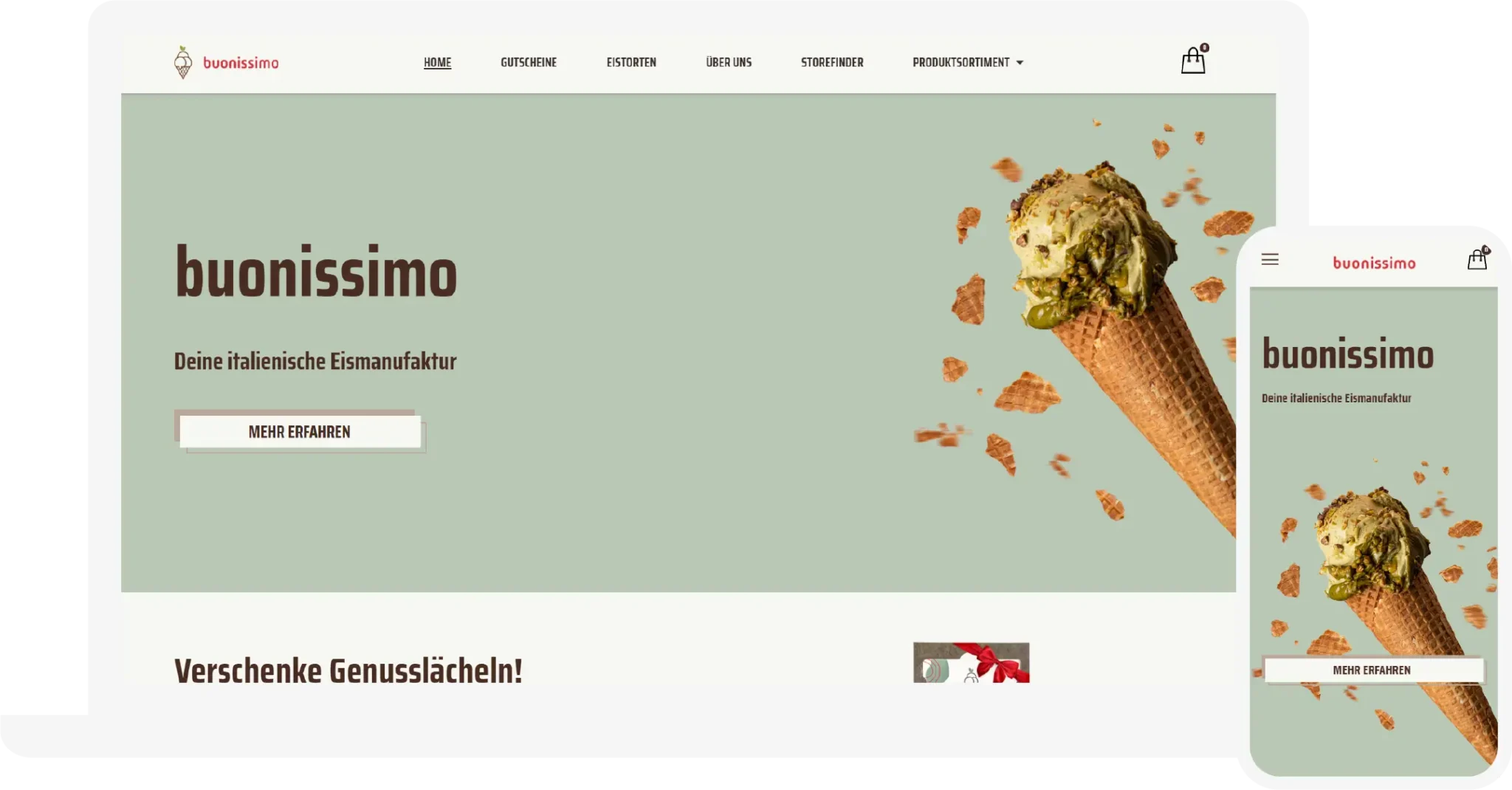 Website von Buonissimo einmal im Desktop-Format und einmal Handy-Format