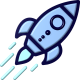 Blaues Icon einer Rakete